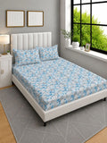 Moda Rapido X KLOTTHE Blue & White Floral 300 TC King Bedsheet with 2 Pillow Covers