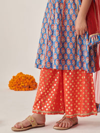 pspeaches Girls Floral Printed Empire Gotta Patti Kurta with Palazzos & With Dupatta