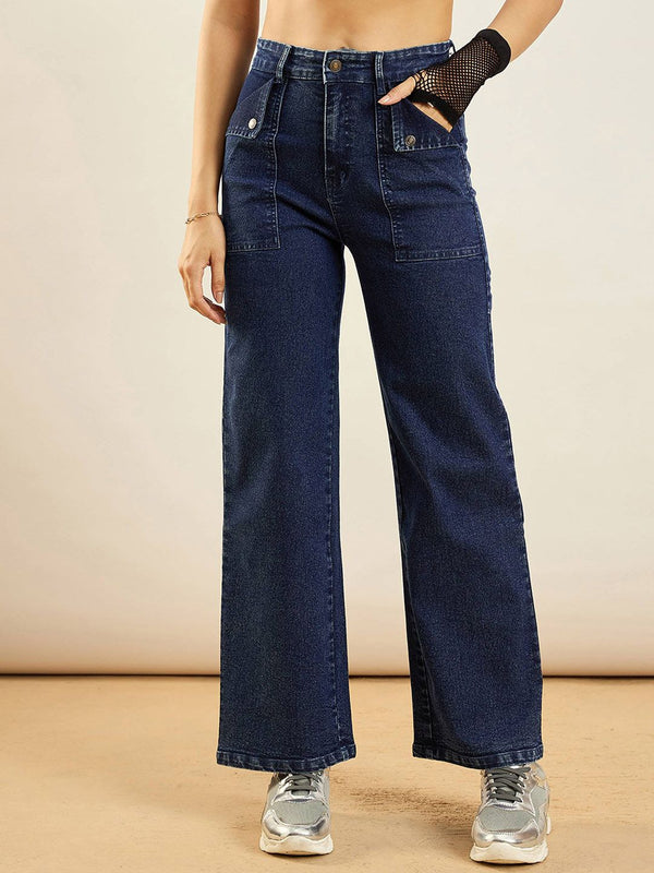 SASSAFRAS Women Straight Fit High-Rise Clean Look Acid Wash Stretchable Jeans