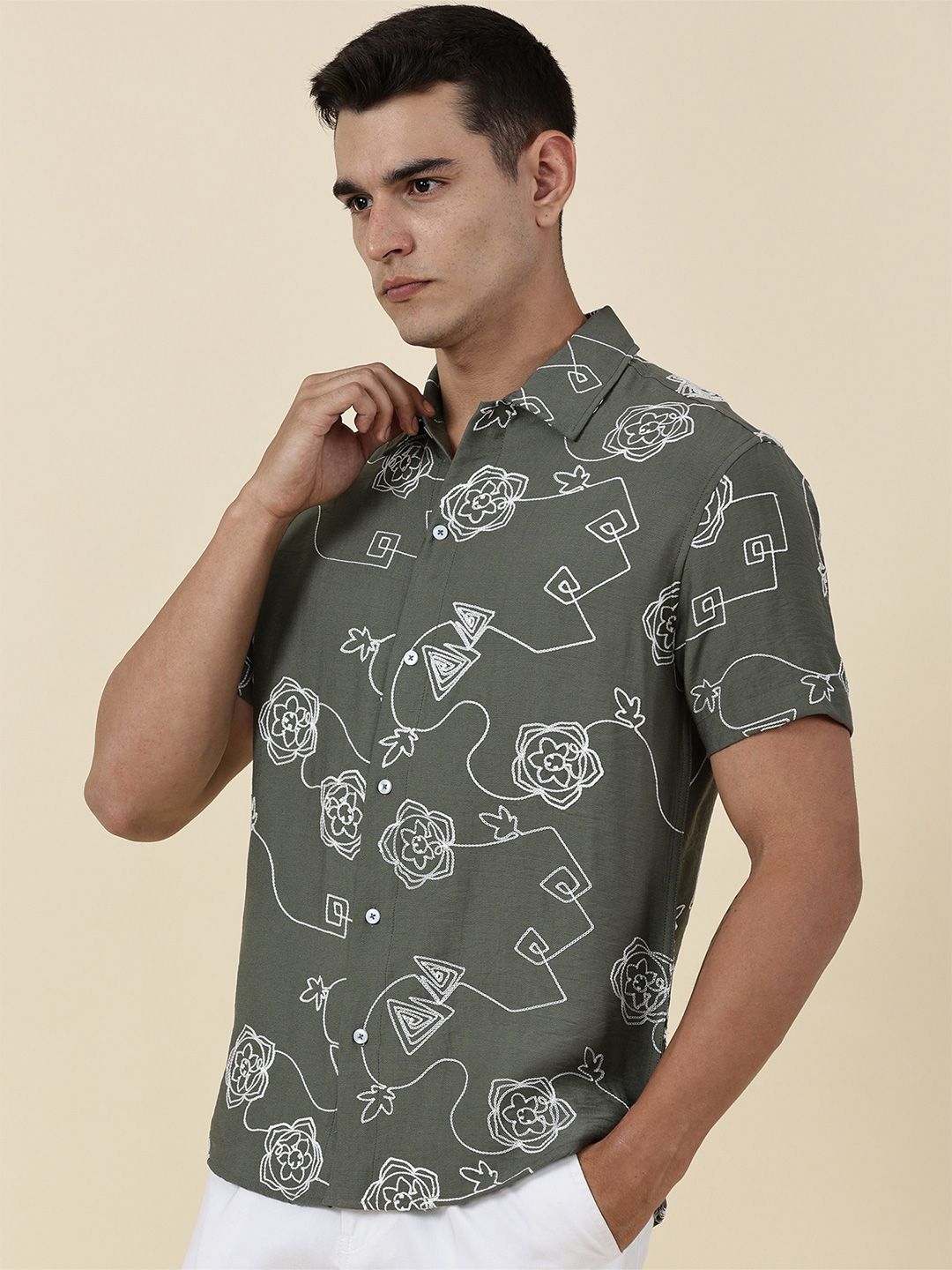 Thomas Scott Men Embroidered Regular Fit Casual Shirt