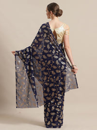 Saree mall Women Navy Blue Woven Design
