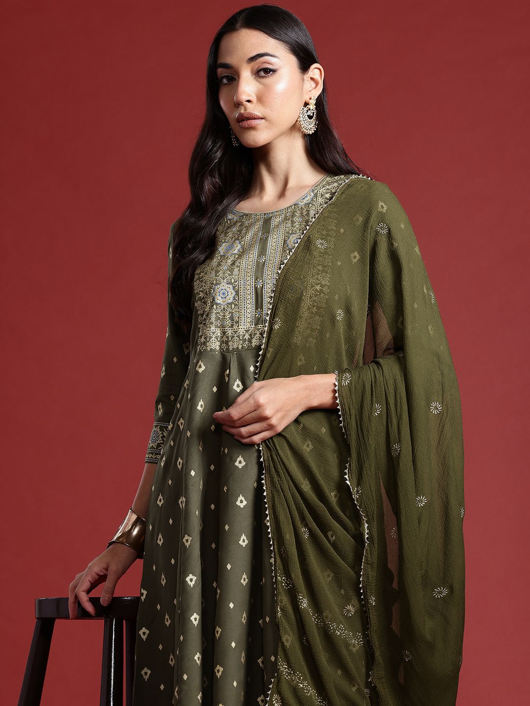 Anouk Women Ethnic Motifs Printed Regular Kurta with Trousers & Dupatta