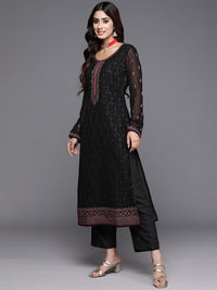 Libas Floral Embroidered Regular Thread Work Georgette Kurta with Trousers & Dupatta