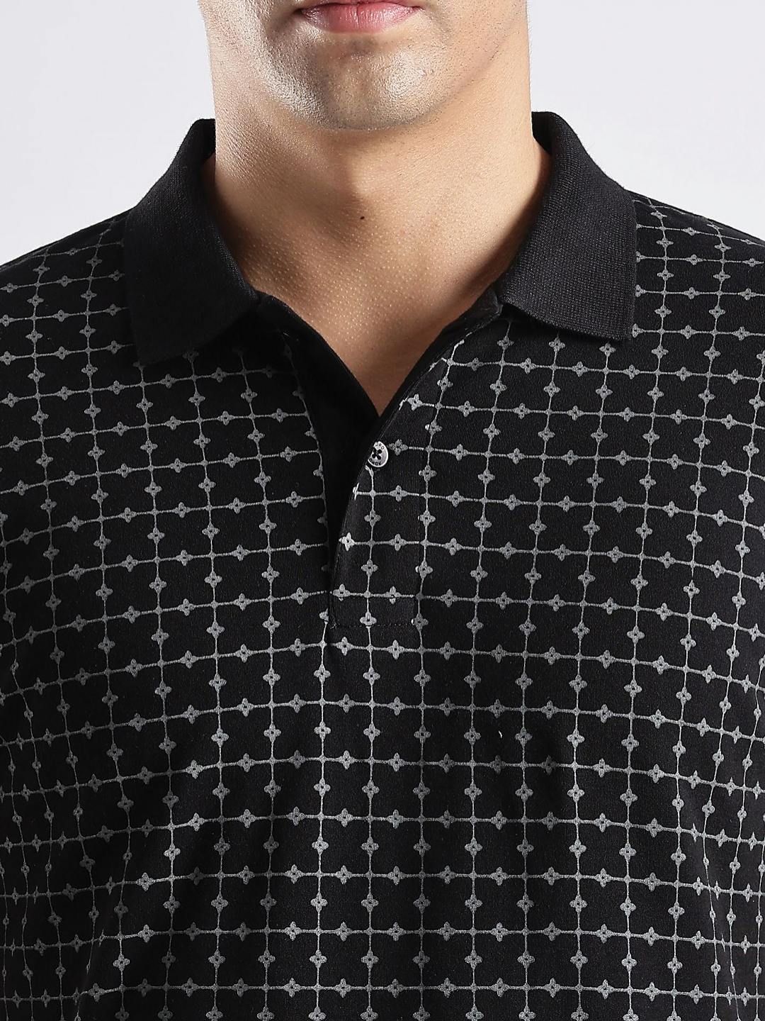 ADRO Geometric Printed Polo Collar Cotton T-shirt