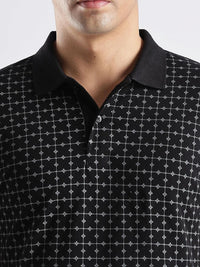ADRO Geometric Printed Polo Collar Cotton T-shirt