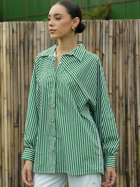 Pink Paprika by SASSAFRAS Women Vertical Striped Cotton Oversized Casual Shirt