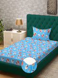 Myntra Elegant Homes Blue Printed Cotton 400 TC Fitted Single Bedsheet Set-2.25mX1.50m