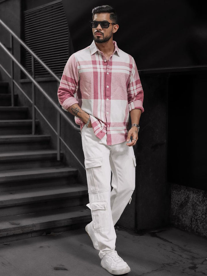 Powerlook Men Spread Collar Tartan Checked Casual Shirt
