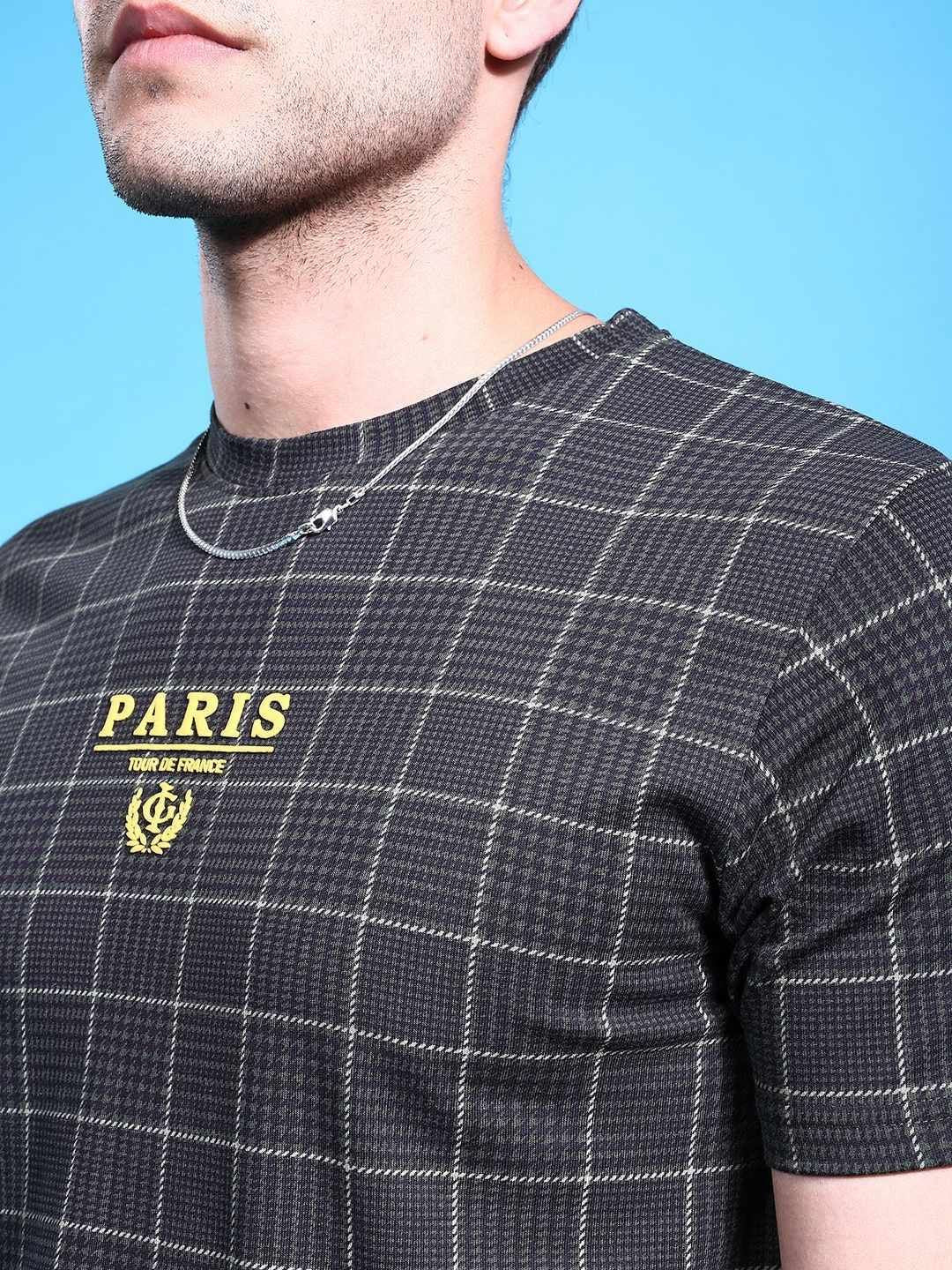 The Indian Garage Co Men Checked Monochrome T-shirt