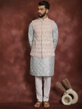 Motif Etnik Kelabu Anouk Bersulam Kurta Lurus Dengan Jaket Churidar & Nehru