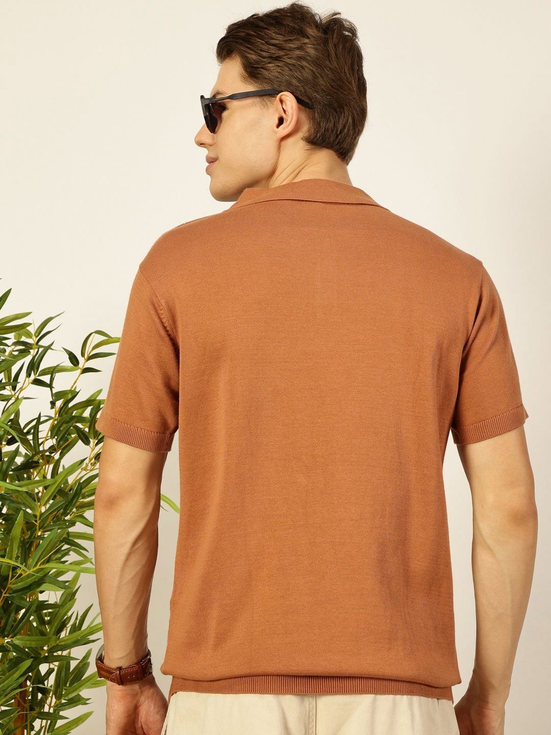 Thomas Scott Men Bio Finish Self Design Polo Collar Cotton T-shirt