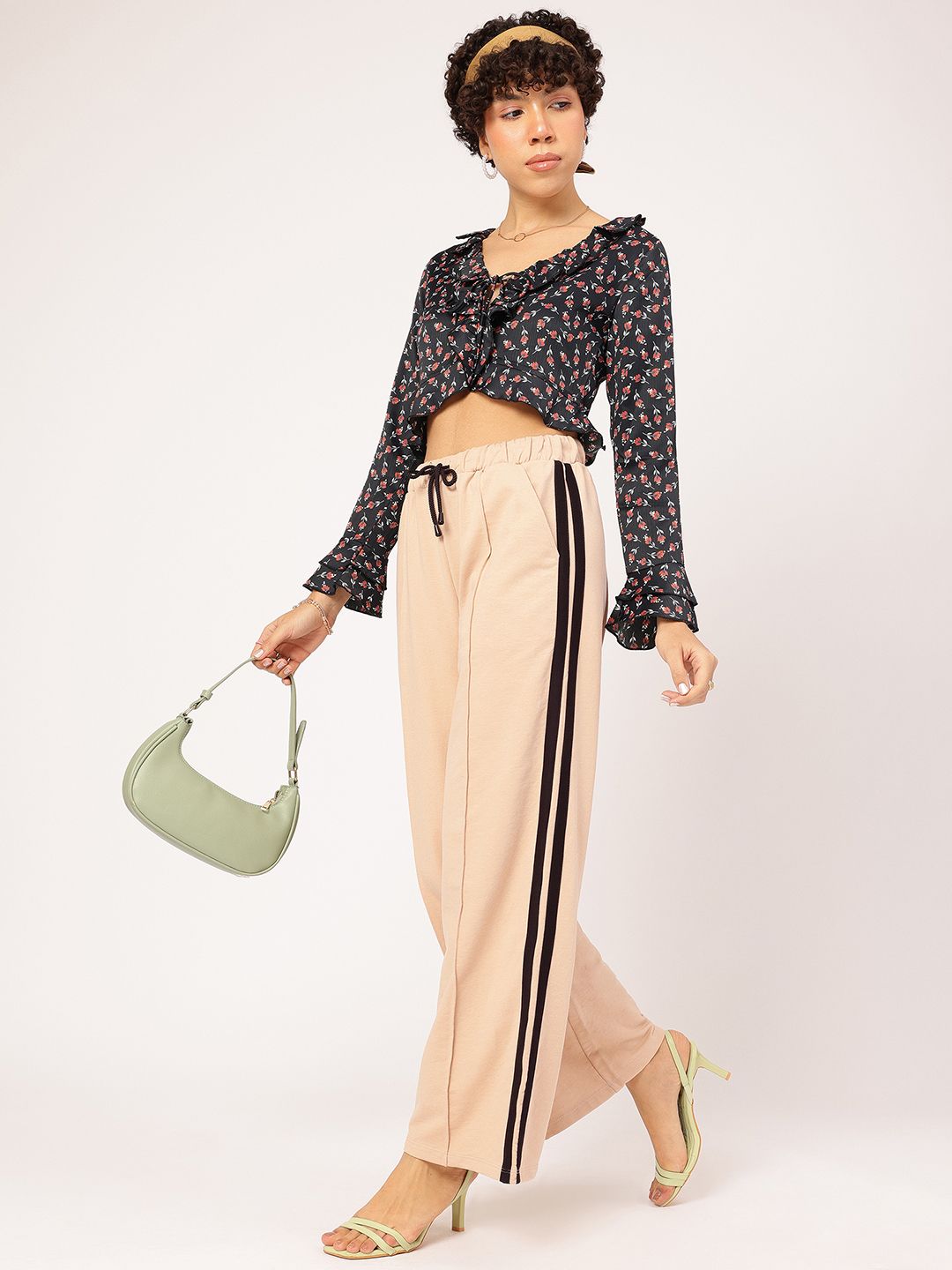 DressBerry Women Street Smart Side Stripes Pleated Flared Trousers