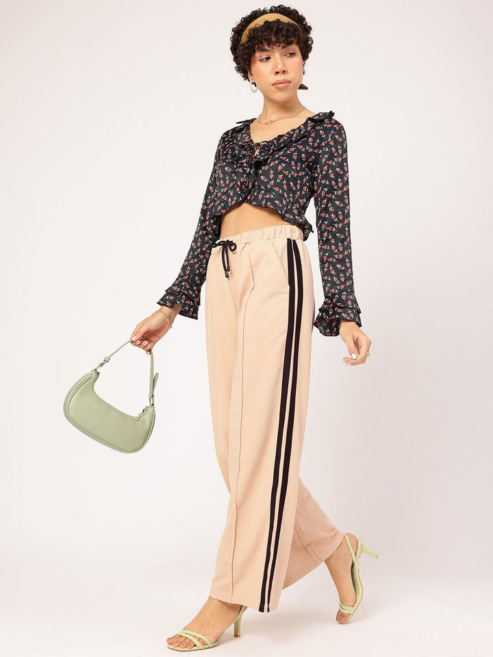 DressBerry Women Street Smart Side Stripes Pleated Flared Trousers