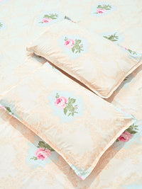 KLOTTHE Berwarna Krim & Bunga Merah Jambu Cadar King 300 TC dengan 2 Sarung Bantal