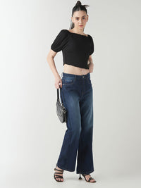 Bewakoof Women Square Neck Puff Sleeves Crop Top