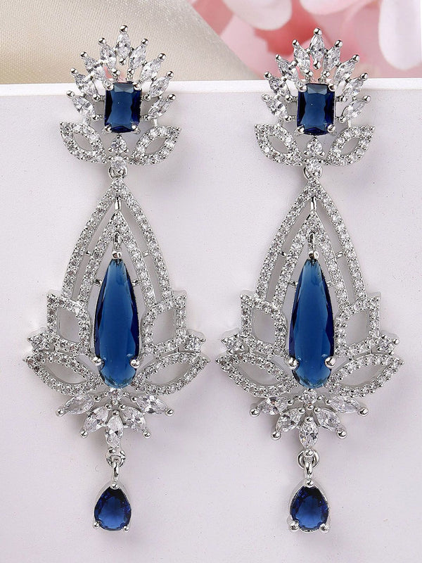 KARATCART Silver-Plated AD Studded Contemporary Drop Earrings