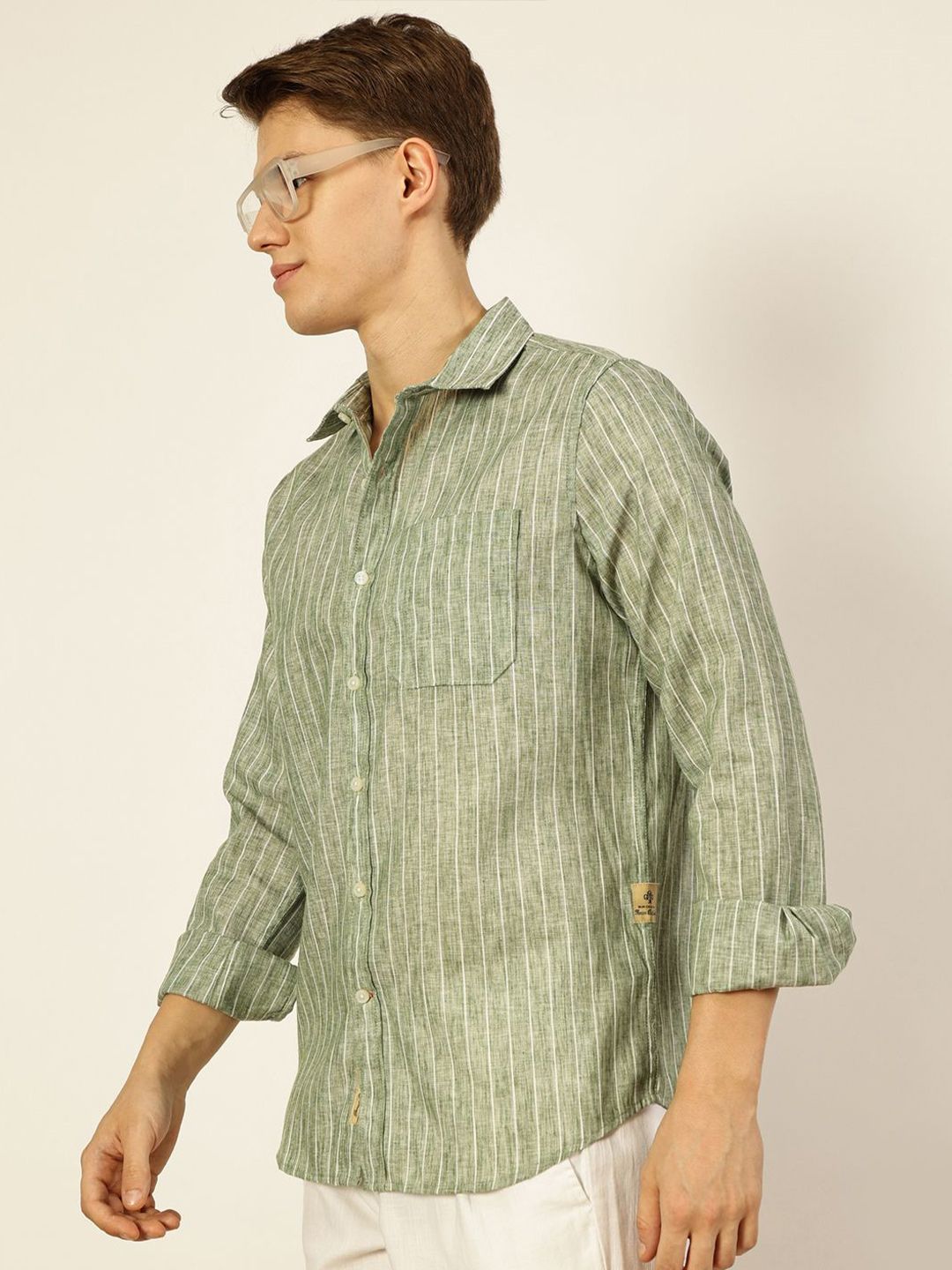 Thomas Scott Men Premium Vertical Striped Linen Slim Fit Casual Shirt