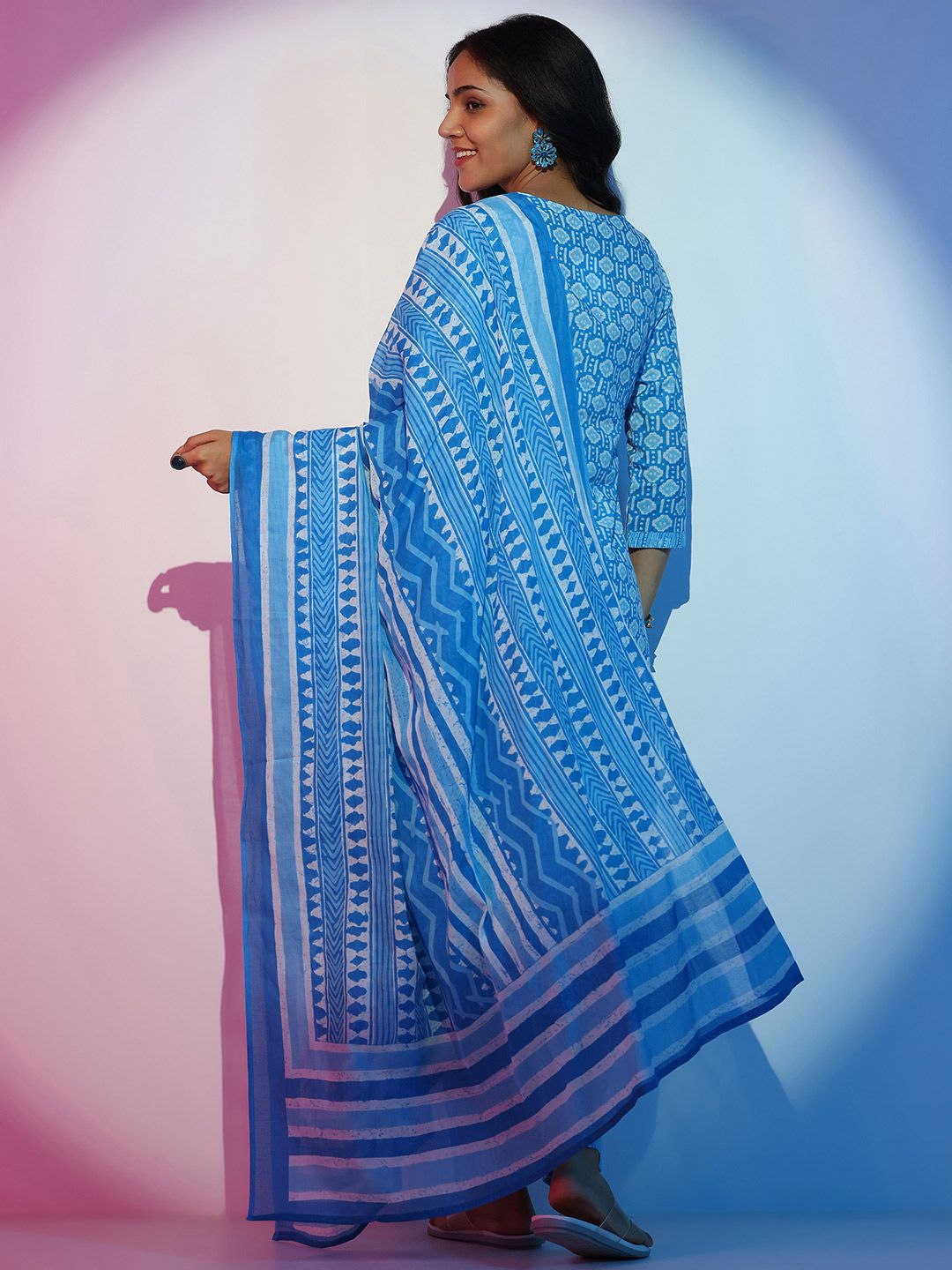 Libas Ethnic Motifs Printed Thread Work Pure Cotton Straight Kurta With Trousers & Dupatta