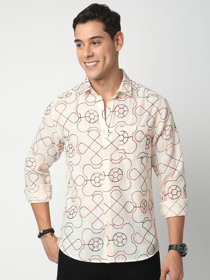 VASTRADO Men Classic Geometric Self Design Cotton Slim Fit Casual Shirt