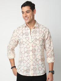 VASTRADO Men Classic Geometric Self Design Cotton Slim Fit Casual Shirt