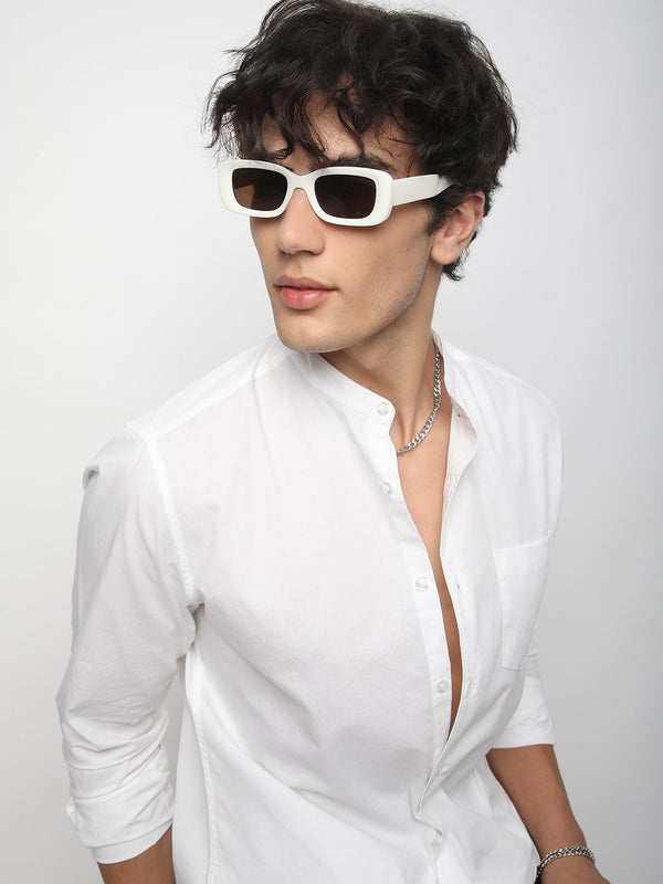 VASTRADO Men Classic Band Collar Solid Cotton Slim Fit Casual Shirt