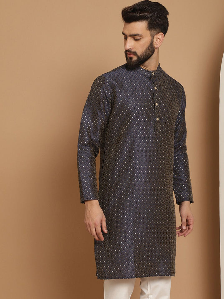 Anouk Men Navy Blue Flared Sleeves Kerja Benang Kurta