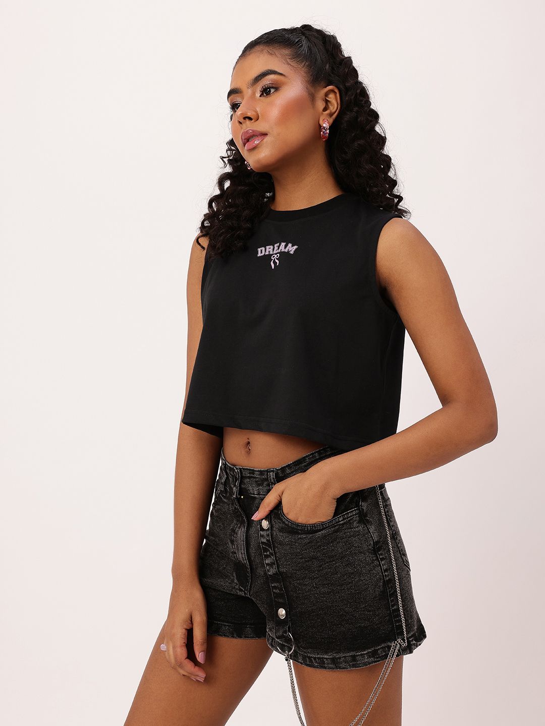 DressBerry Grunge Glam Printed Boxy Fit Crop Tshirts