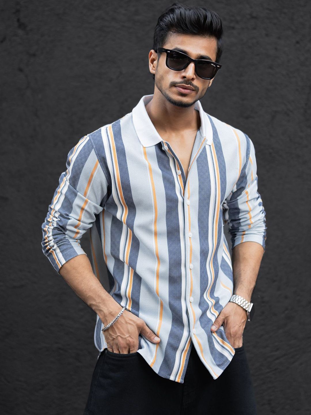 Powerlook Men Striped Polo Collar T-shirt