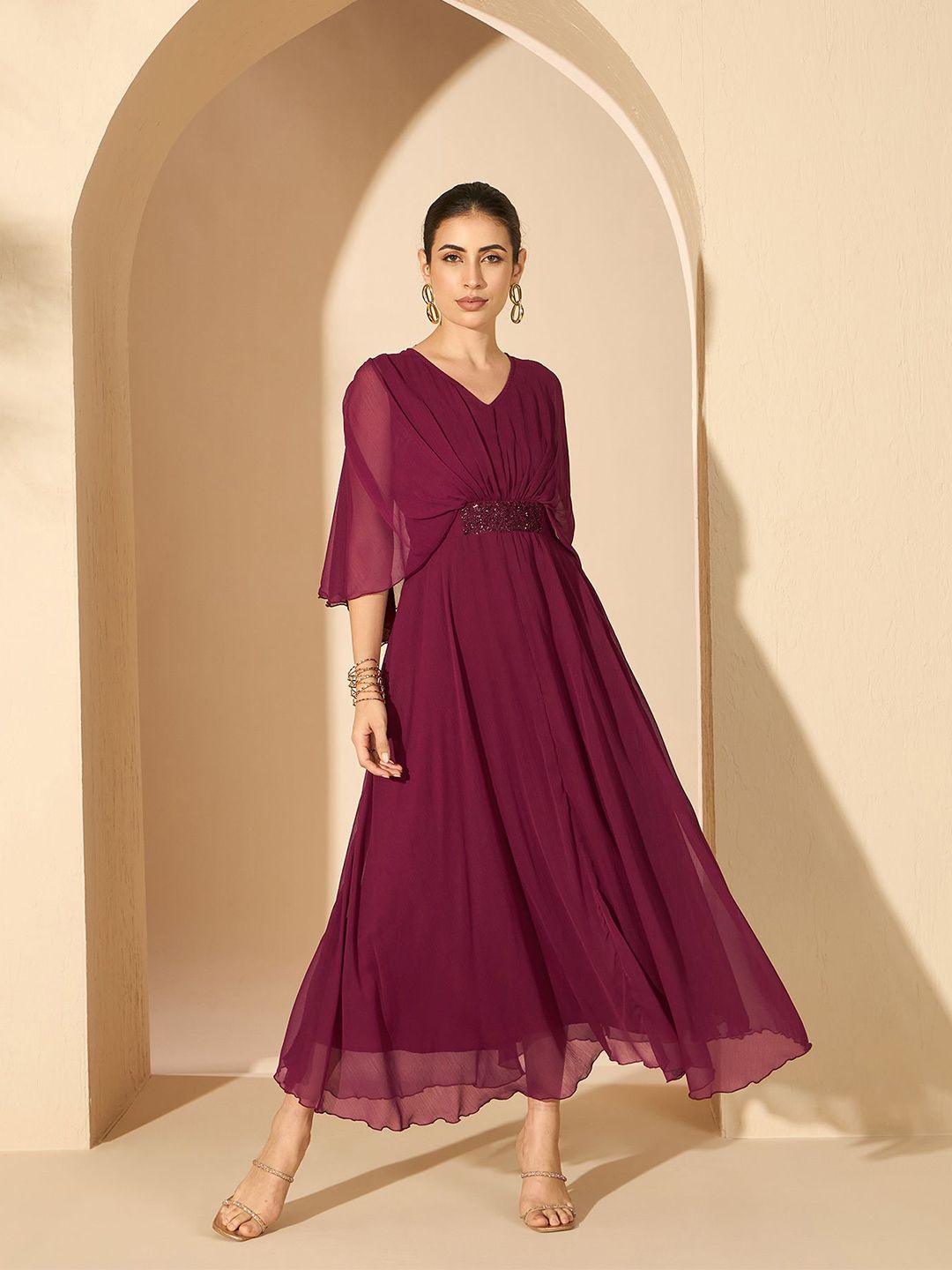 Antheaa Women Embellished Flared Sleeve Fit and Flare Dress