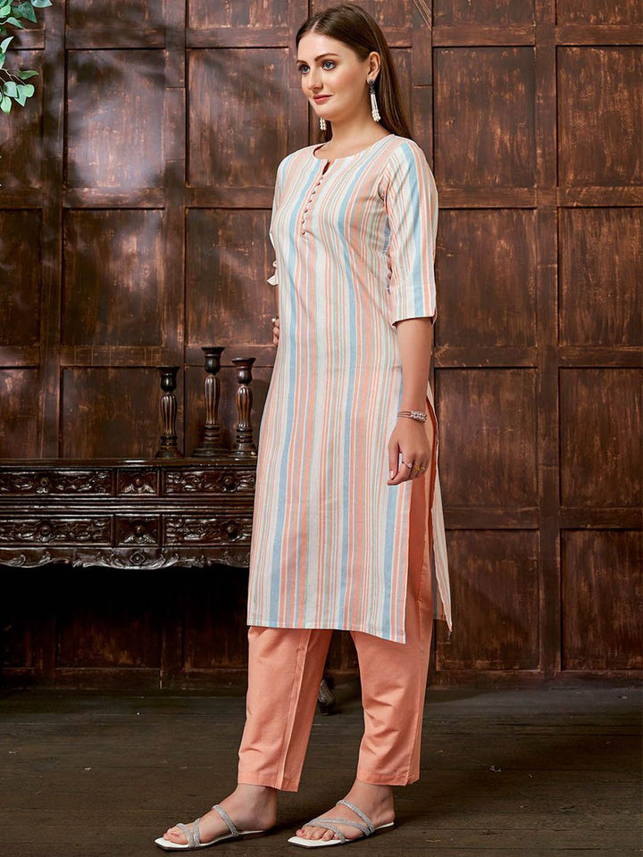 KALINI Woven Design Straight Kurta With Trousers