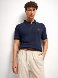 THE BEAR HOUSE Pure Cotton  Self Design Polo Collar T-shirt