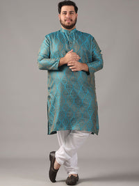 SOJANYA PLUS Size Ethnic Motifs Woven Design Band Collar Jacquard Silk Straight Kurta