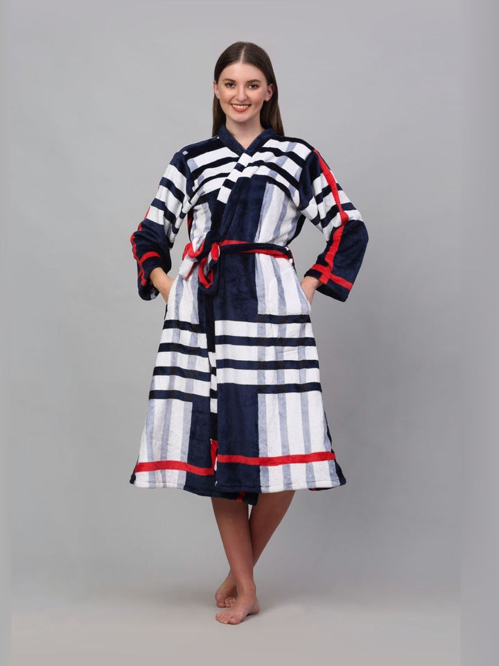 KLOTTHE Printed Woolen Bath Robe With Belt