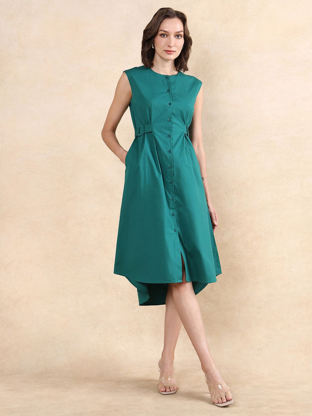 RAREISM Women Round Neck Cotton A-Line Dress