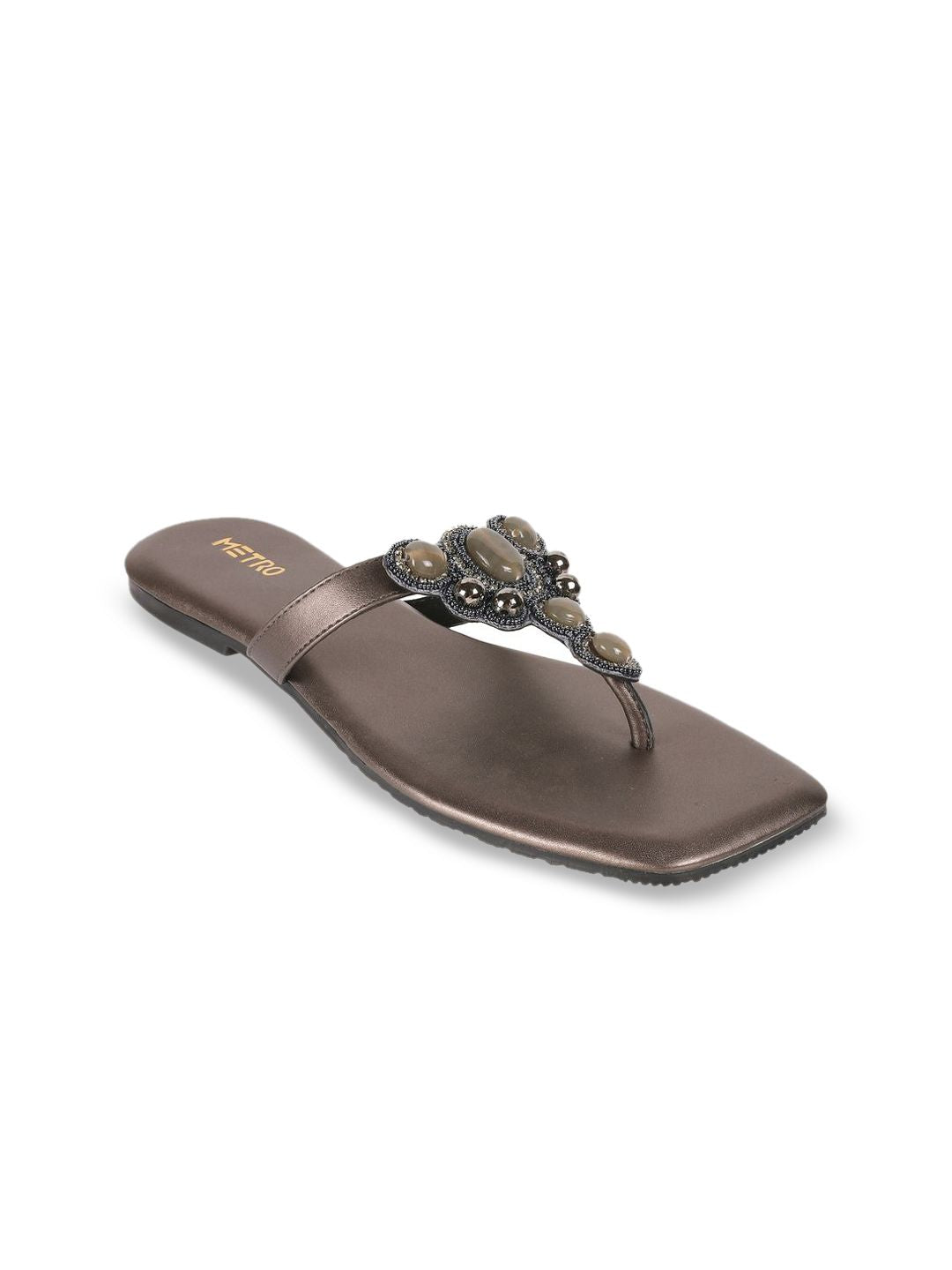Metro Women Embellished T-Strap Flats
