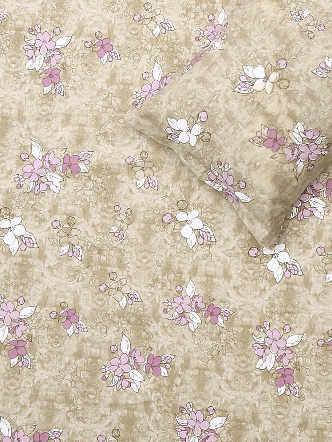 Monte Carlo Brown & Pink  Printed Cotton 104 TC Queen Bedsheet Set 2.24 m x 2.54 m