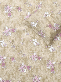Monte Carlo Brown & Pink  Printed Cotton 104 TC Queen Bedsheet Set 2.24 m x 2.54 m