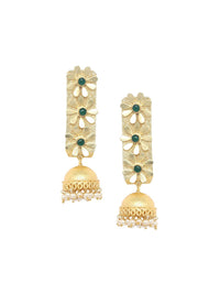 Anouk Green Gold-Plated Stone Studded & Beaded Dome Shaped Jhumkas