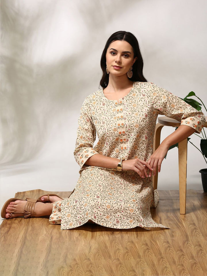 Anouk Floral Printed Regular Pure Cotton Straight Kurta with Trousers