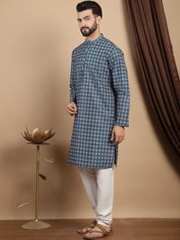 Motif Etnik Anouk Bercetak Kolar Mandarin Lengan Panjang Kurta Lurus dengan Churidar