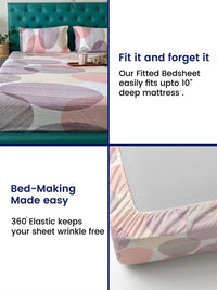 URBAN SPACE Pink & White Geometric 200 TC Queen Bedsheet with 2 Pillow Covers