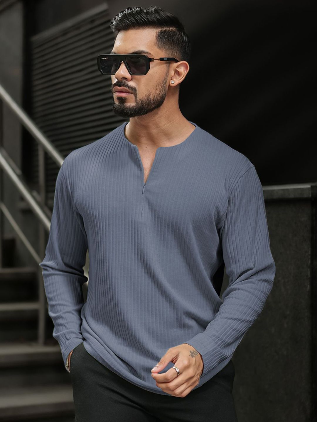 Powerlook Men Self Design Round Neck Cotton T-shirt