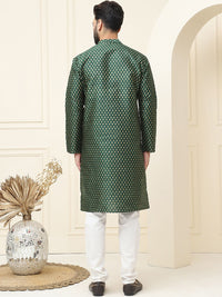 SOJANYA Ethnic Motifs Printed Mandarin Collar Silk Cotton Straight Kurta with Pyjamas