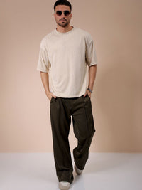 The Indian Garage Co Men Self Design Round Neck Oversized T-shirt