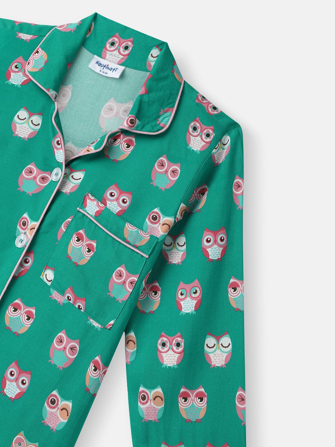 Nauti Nati Boys Owl Print Chest Pocket Shirt and Pyjama Set