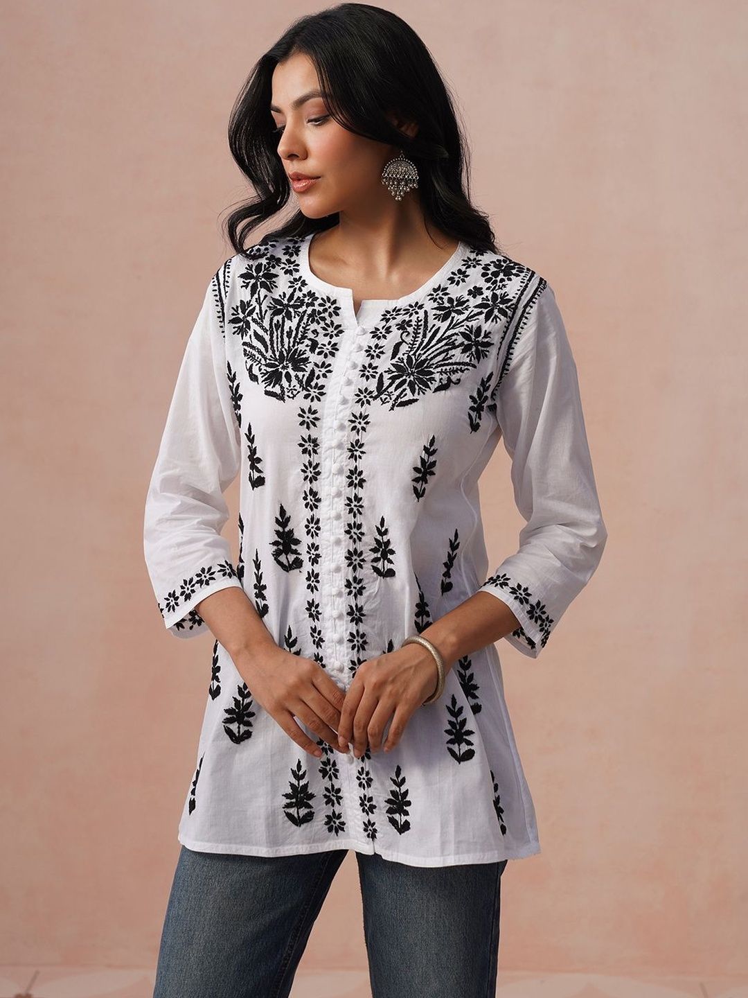 Rumah Wanita Chikankari Kurta Chikankari Sulaman Bunga