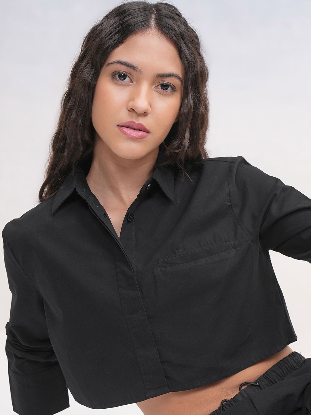 Street By Tokyo Talkies Women Mock Pocket Crop Shirt
