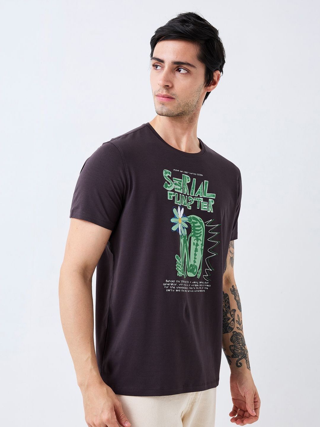 SPYKAR Men Graphic Printed Round Neck Cotton Slim Fit T-shirt