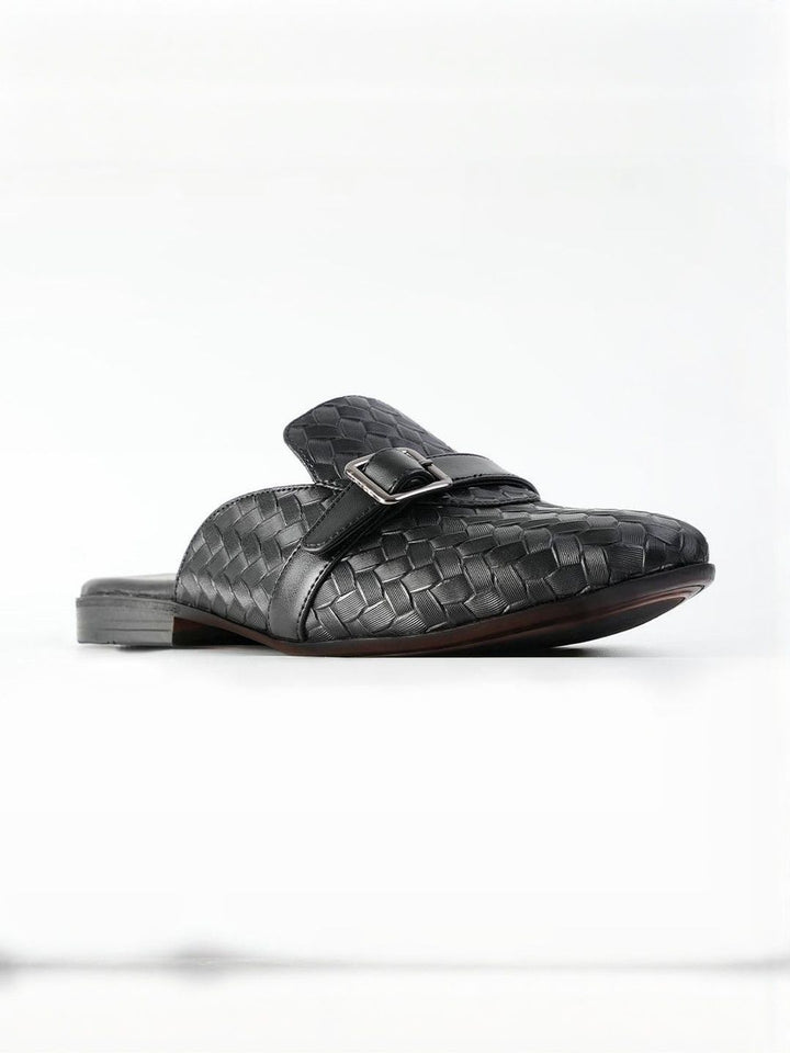 MONKSTORY Men Textured Round Toe Buckled Mules