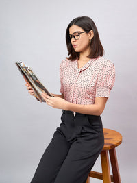 Style Quotient Women Polka Dots Printed Tie-Up Neck Top